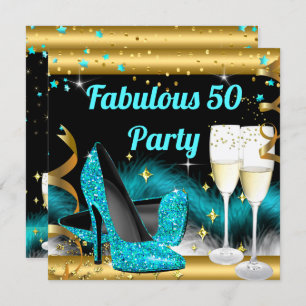 Convite Fabuloso Partido Champagne Teal Blue High Heels