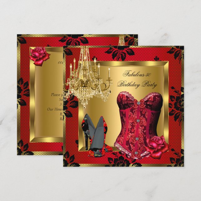 Convite Fabuloso Red Heels Chandelier Corset Lace Rosa (Frente/Verso)