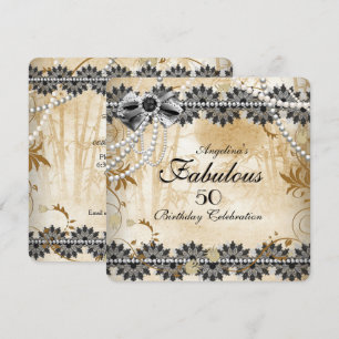 Convite Fabuloso Renda Floral Preto Bege Creme Vintage