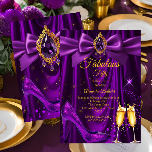 Convite Fabuloso Salão de Champagne roxo Ouro Pérola Joia