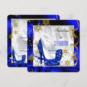 Convite Fabuloso Salto Alto Abstrato Dourado Azul para Ani