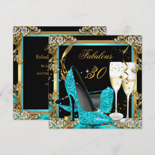 Convite Fabuloso Teal Blue Heels Black Champagne Party