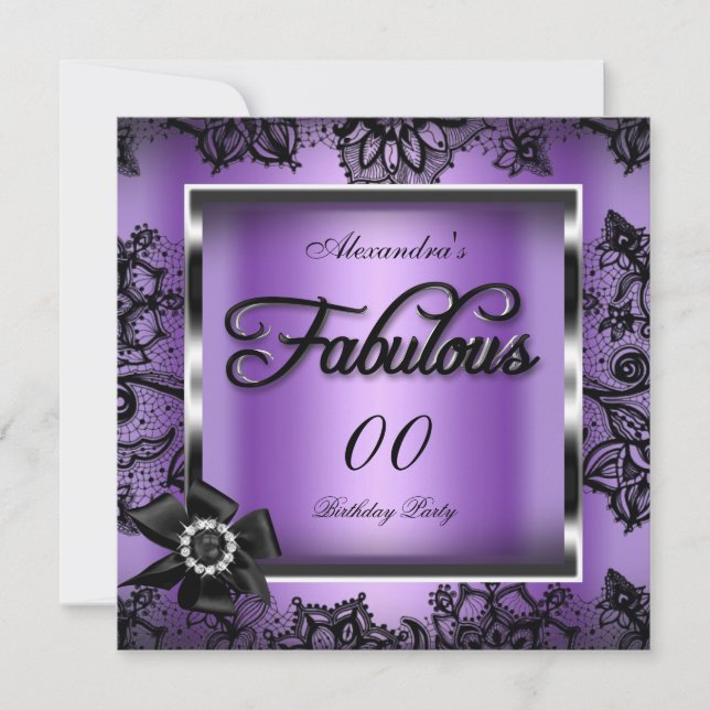 Convite Fabuloso Tecido Damasco Roxo com Renda Preta e Pér (Frente)
