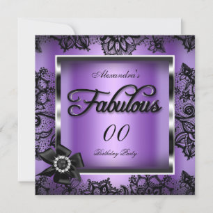 Convite Fabuloso Tecido Damasco Roxo com Renda Preta e Pér