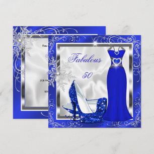 Convite Fabuloso Vestido Azul Royal com Saltos Prateados p