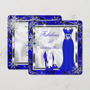 Convite Fabuloso Vestido Azul Royal Prata com Saltos H9