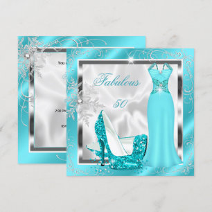 Convite Fabuloso Vestido Azul Teal com Prata para Festa do