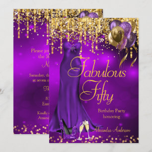 Convite Fabuloso Vestido Roxo com Purpurina Dourada para F