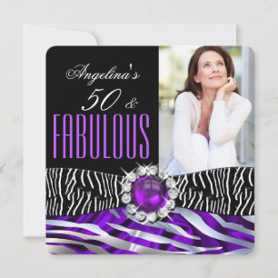 Convite Fabuloso Zebra de Seda Roxa Prata 50 Aniversário