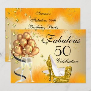 Convite Fabulosos 50 Creme Dourado Amarelo Saltos Altos An