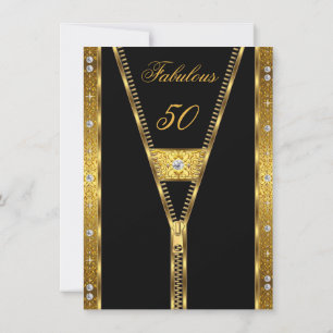 Convite Fabulosos 50 Elegantes Diamante Gema Dourado Preto