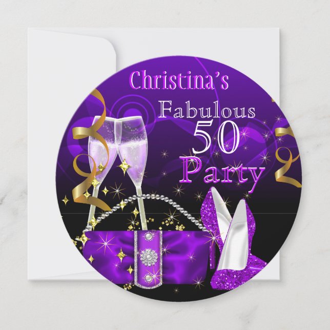 Convite Fabulosos 50 Fantásticos Saltos Altos Roxos Champa (Frente)