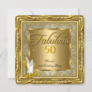 Convite Fabulosos Saltos Altos Damask Gold 50 Aniversário 