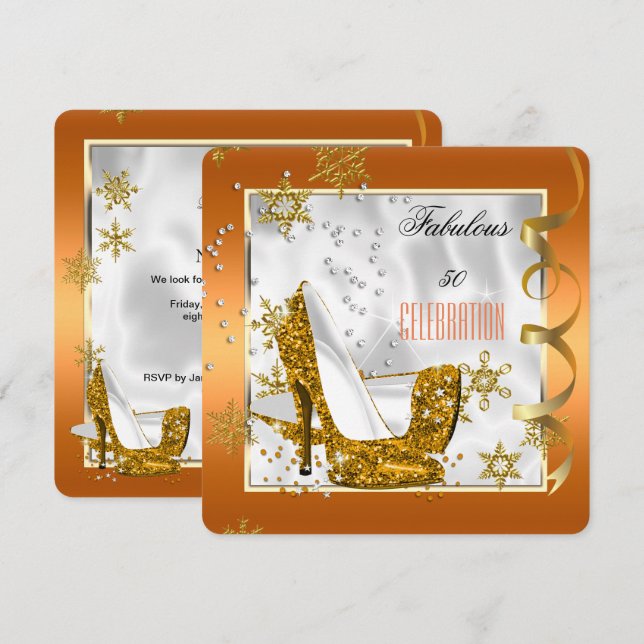 Convite Fabulosos Saltos Altos Laranja Dourado Branco 50 A (Frente/Verso)
