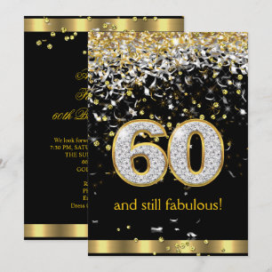 Convite Fabulous 60 Fluxo Dourado Prateado Aniversário de 