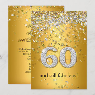 Convite Fabulous 60 Fluxo Dourado Prateado Aniversário de 