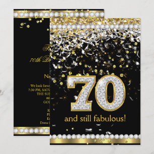 Convite Fabulous 70 Dourado Fluxos de Prata Festa de 70 an