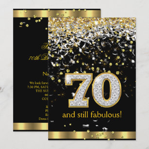 Convite Fabulous 70 Fluxo Dourado Prateado Festa de 70 Ano