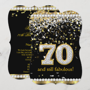 Convite Fabulous 70 Fluxo Dourado Prateado Festa de 70 Ano