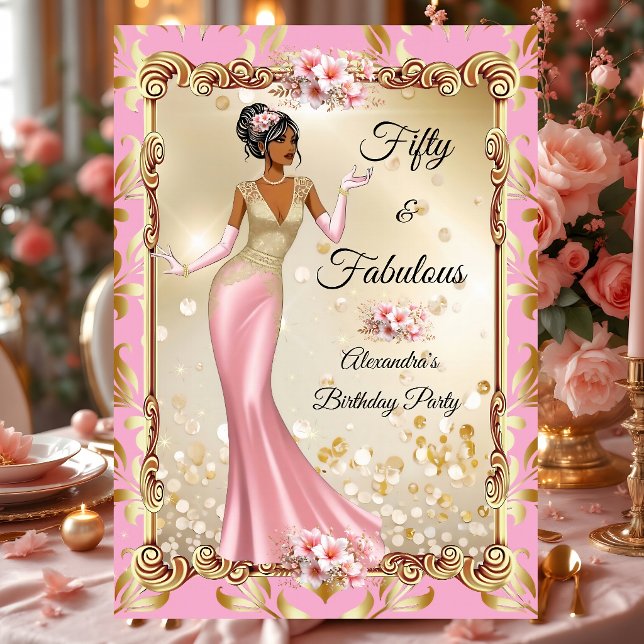 Convite Fabulous Birthday Pink Gold Stunning Dress Party (Criador carregado)
