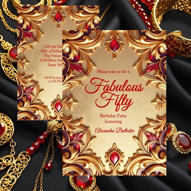 Convite Fabulous Elegant Birthday Party Gold Red Gold (Criador carregado)