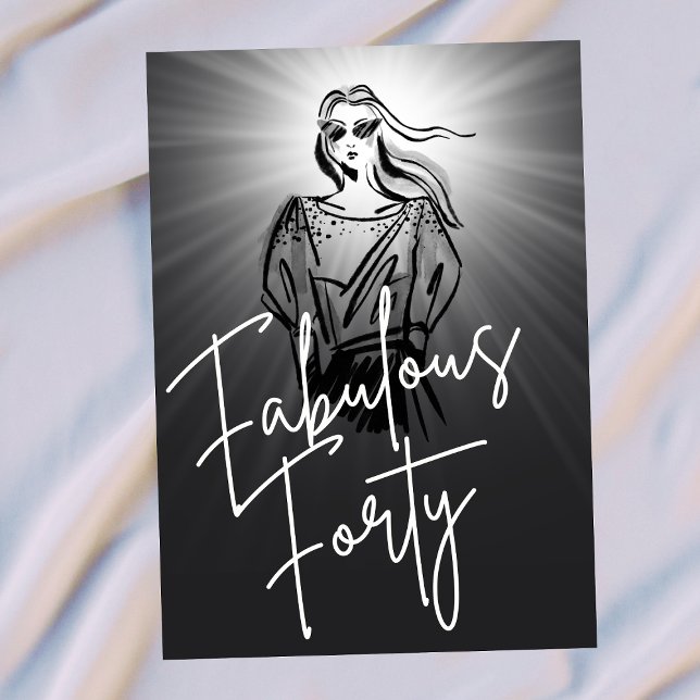 Convite Fabulous Forty Woman Black Sketch 40th Birthday (Criador carregado)