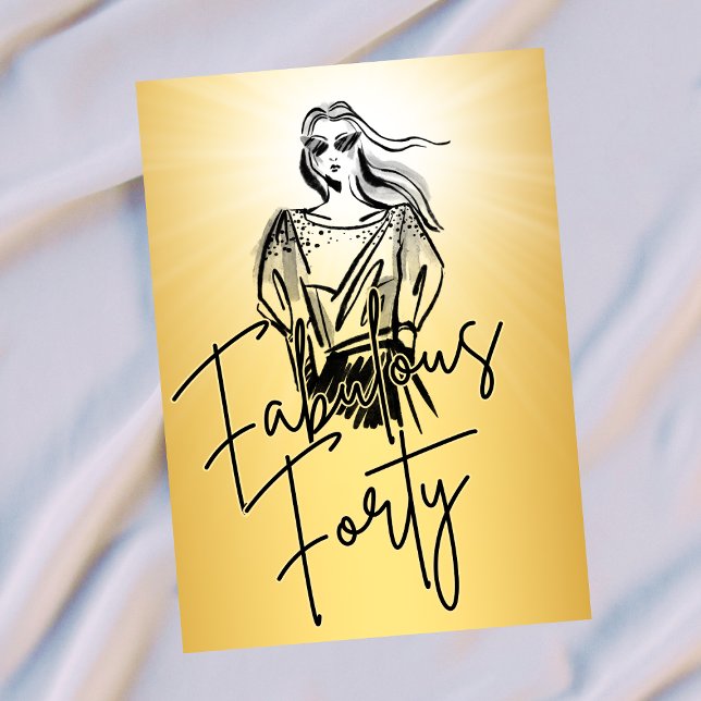 Convite Fabulous Forty Woman Gold Sketch 40th Birthday (Criador carregado)