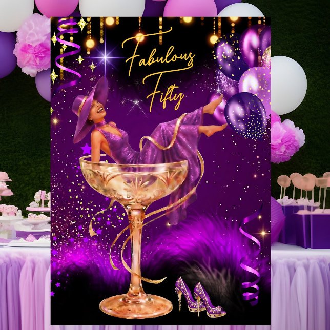 Convite Fabulous Fun Birthday Purple Champagne Glass (Criador carregado)