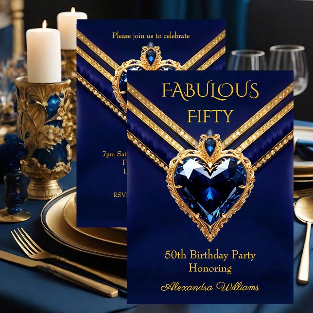 Convite Fabulous Navy Gold Diamonds Elegant Birthday Party (Criador carregado)