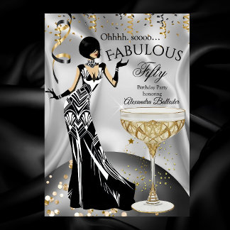Convite Fabulous Silver Gold Black Champagne Birthday