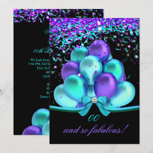 Convite Fabulous Tiras Purpura Teal Balões Aniversário