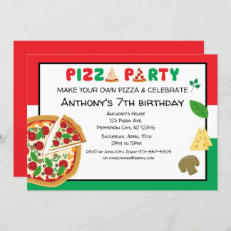 Convite Faça sua própria Festa de aniversário de pizza