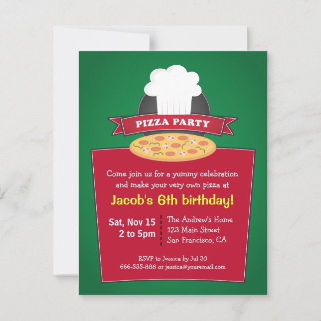 Convite Faça Sua Própria Pizza Festa de Aniversário para C (Frente)