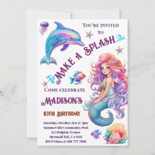 Convite Faça Uma Festa de aniversário Splash Smermaid