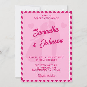 Convite Fachada de casamento moderna em rosa com listras d