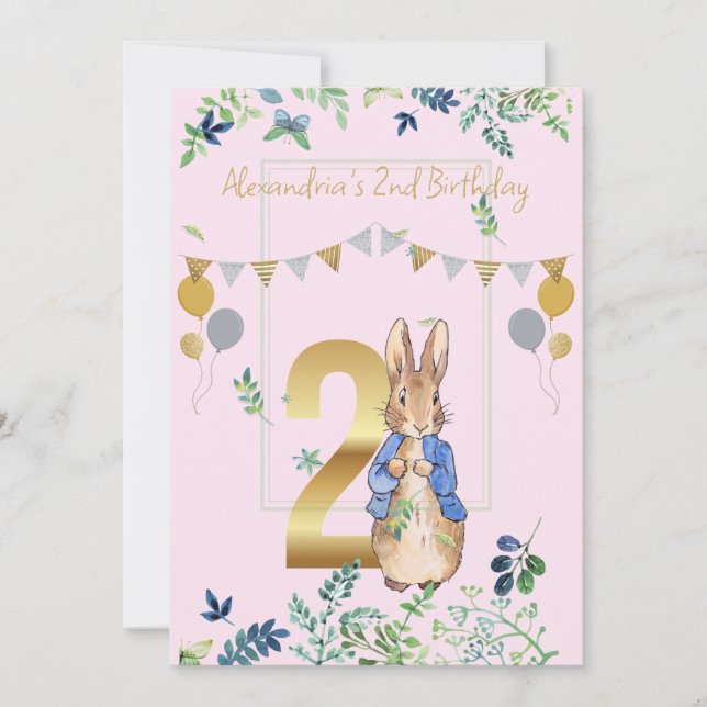 Convite Fácil Personalizar 2º Aniversário Peter o Coelho  (Frente)