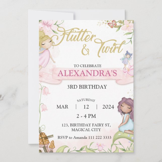 Convite Fada 3º 4º 5 7 8º Aniversário do 6 (Frente)