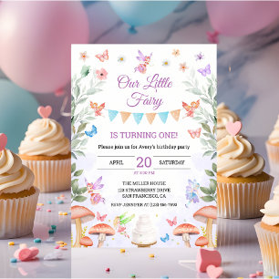 Convite Fada Aniversário de 1 ano Menina Festa Floresta En