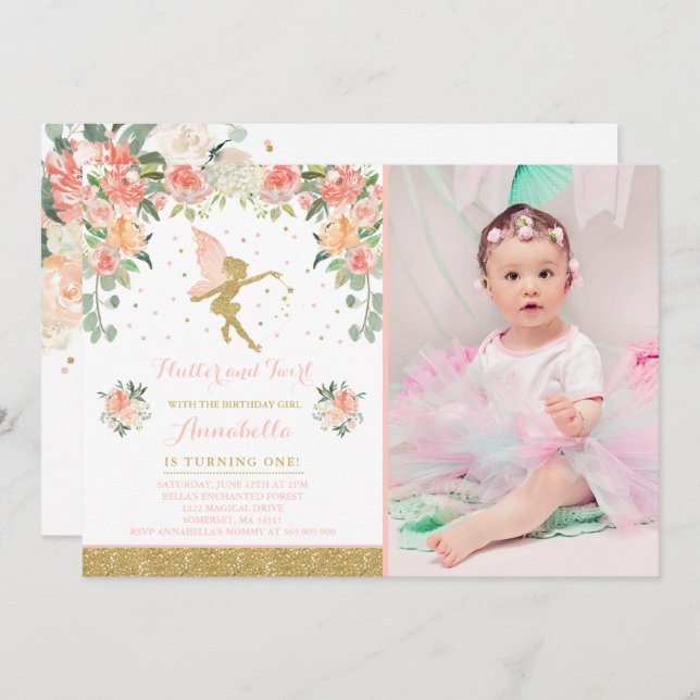 Convite Fada, Aniversário, Festa Mágica (Frente/Verso)