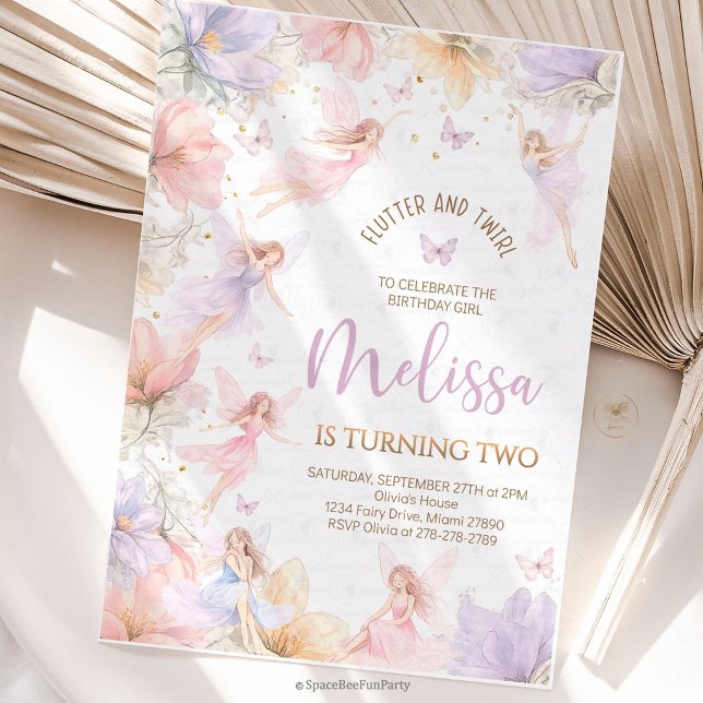 Convite Fada Aniversário Flor Silvestre Borboletas (fairy birthday invitation, wildflower birthday, butterfly birthday party, fairy party invite, garden)