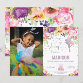Convite Fada Aniversário Púrpura Floral Silver Fotografia