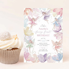 Convite Fada Arco-íris Menina de 1º Aniversário