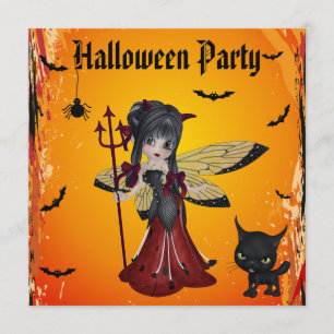 Convite Fada bonito da flor da menina do diabo & gato o