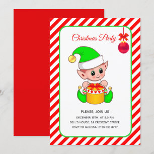 Convite Fada Bonito em Natal Vermelho e Branco