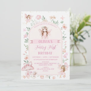 Convite Fada Branca de Arco Rosa Whimsical Primeiro Aniver