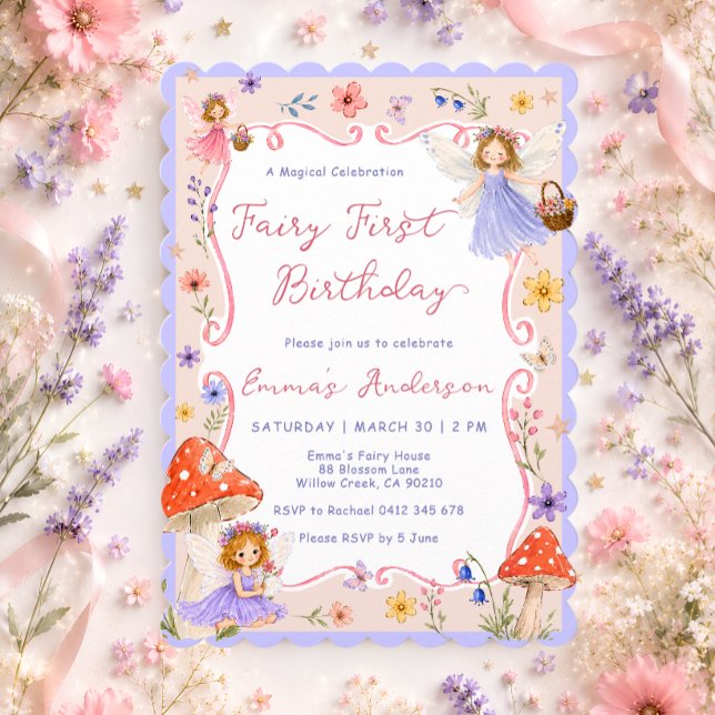 Convite Fada Caprichosa 1º Aniversário de Meninas Florais (Criador carregado)