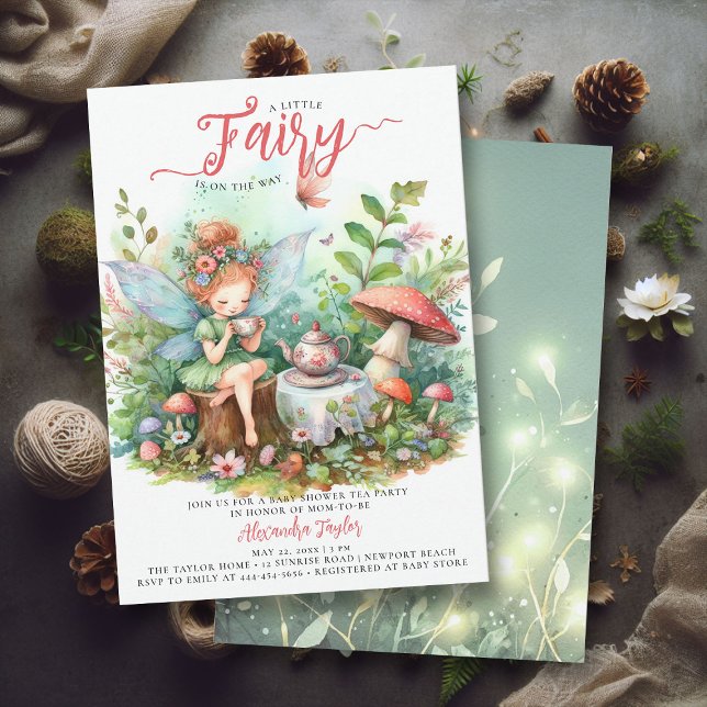 Convite Fada Chá Cogumelos Jardim Selvagem Chá Garden Baby (enchanted fairy garden tea party girl baby shower invitation magical mushroom village forest pixie)