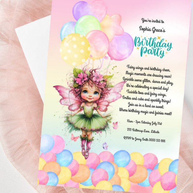 Convite Fada-Convite de aniversário-Fada-Fada-Fada-Fada (Sweet Fairy Birthday party Invitation For Little Girls)