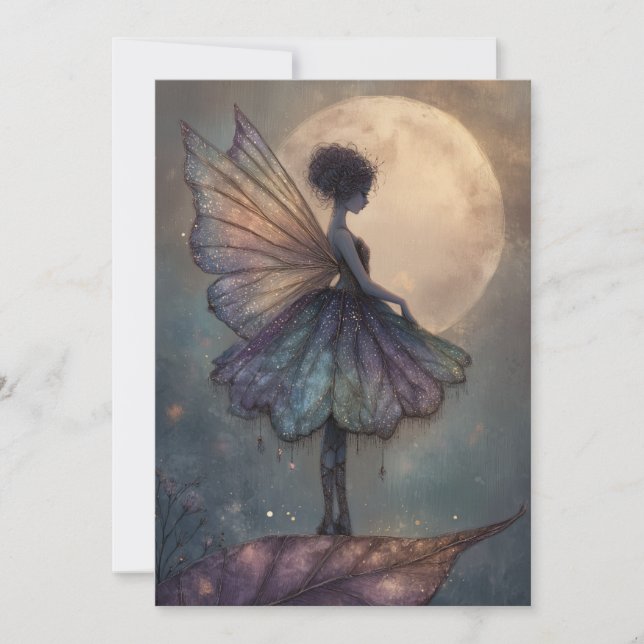 Convite Fada da Luz da Lua Enfeitiçada Fantasia Aquarela (Frente)