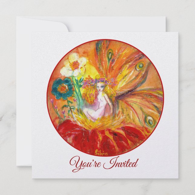 Convite FADA DAS FLORES Fantasia Vermelho Amarelo Branco F (Frente)